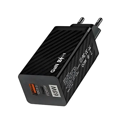 Мережевий адаптер GaN BK378 USB Type-C 65W (Чорний)
