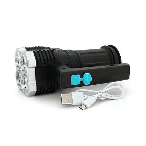 Ліхтар пошуковий Portable Lamp YT-81043, 4LED T6+COB, 5W, 3+1 режим, 1200mah, Black, IP40, USB кабель, 140х70х90мм, BOX - фото 3