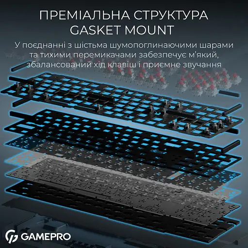 Клавиатура игровая механическая GamePro MK-305-BL Asgard Drakkar Keychron Super Red Switch Bluetooth 5.2/2.4 ГГц/USB Blue - фото 8