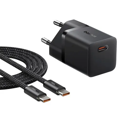 Мережевий зарядний пристрій Baseus GaN5 Fast Charger (mini) 1C 25W EU Cable Type-C to Type-C 1m чорний P10110909113-01 - фото 6