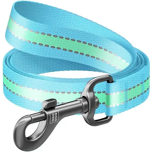 Поводок для собак Waudog Nylon нейлоновый, светонакопительный, голубой