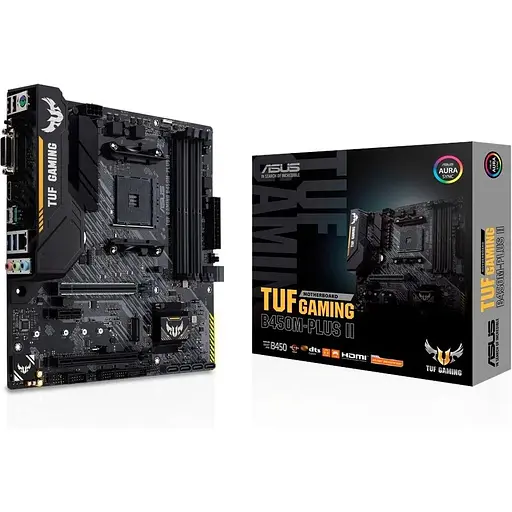 Материнская плата Asus TUF Gaming AM4 (B450) B450M-PLUS II, B450, 4xDDR4, CrossFire, Int.Video(CPU), 6xSATA3, 1xM. 2, 1xPCI-E 16x 3.0, 1xPCI-E 16x 2.0, 1xPCI-E 1x 2.0, ALC887, RTL8111H, 6xUSB3.2/6xUSB2.0, DVI-D/HDMI, mATX - фото 2