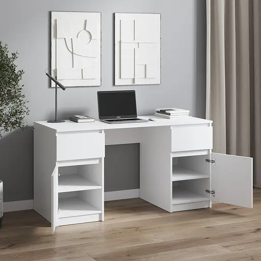 Компьютерный стол Vays, письменный стол с двумя тумбами, c ящиками без ручек R-34 Дуб Сонома-Белые планки - фото 2