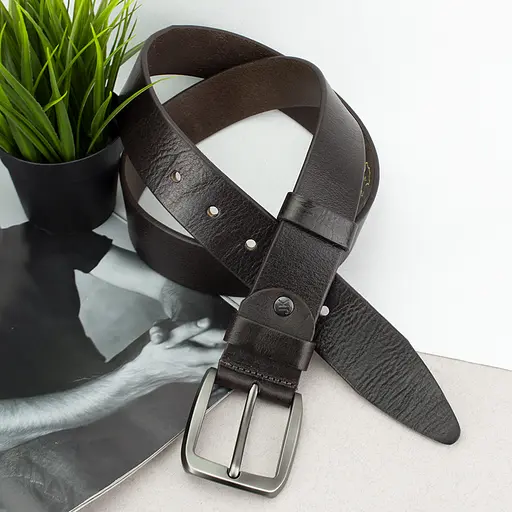 Ремінь чоловічий шкіряний JK-4520 (125 см) широкий коричневий - фото 7