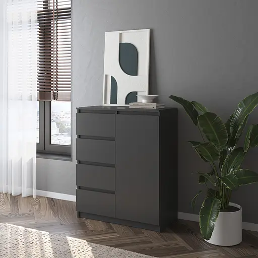 Комод Vays, сучасний, з полицями, 4 шухляди, без ручок R-32 Антрацит