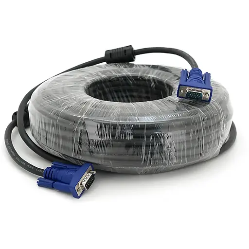 Кабель Merlion VGA 30m, male to male (тато-тато), 2 фериту, чорно-синій, кульок