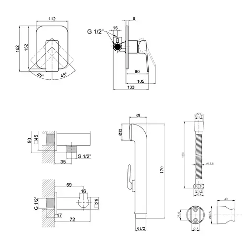 Набір гігієнічного душу прихованого монтажу Qtap Namesti Chrome SD00053673, Хром - фото 2
