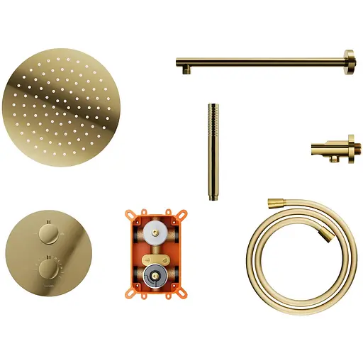 Душова система прихованого монтажу Corsan Lugo gold + BOX з термостатом Z03TGL, Золотий - фото 1
