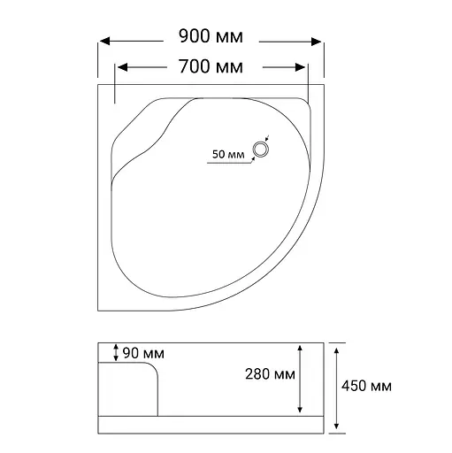 Душовий піддон RJ 90x90x45 см напівкруглий у комплекті з сифоном white 90RZ814 білий - фото 3
