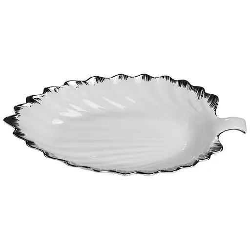 Фарфоровое блюдо для сервировки стола в форме листьев 37×18×5 (см) блюдо для подачи закусок Белый с серебром Yiwu 2552-1S - фото 4