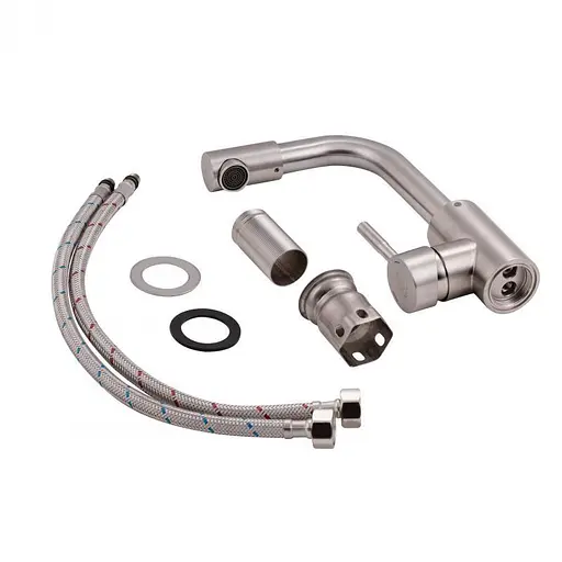 Смеситель для умывальника Г-образный гусак Ø35 Wezer EKO1B-01 1/10 Нержавеющая сталь - фото 3