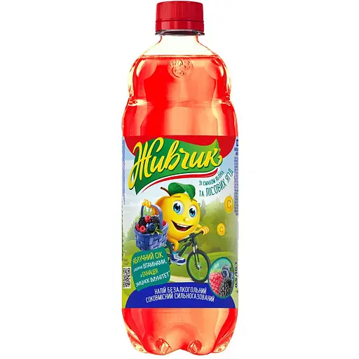 Напій соковмісткий Живчик Яблуко, лісові ягоди безалкогольний сильногазований 0.5 л