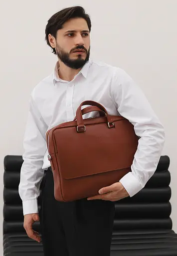 Шкіряна сумка для ноутбука Style світло-коричнева - фото 2