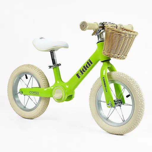 Велобег "CORSO KIDDI" магниевая рама, надувные колеса резиновые 12’’, алюминиевые обода, подставка для ног, корзинка - фото 1