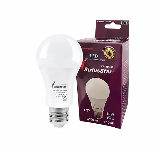 Світлодіодна лампа SIRIUSSTAR 3108 А65 15W-4000K-E27