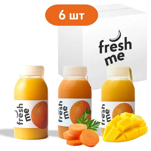 Сік апельсиновий прямого віджиму FreshMe Міх із манго та морквою 250 мл х 6 шт