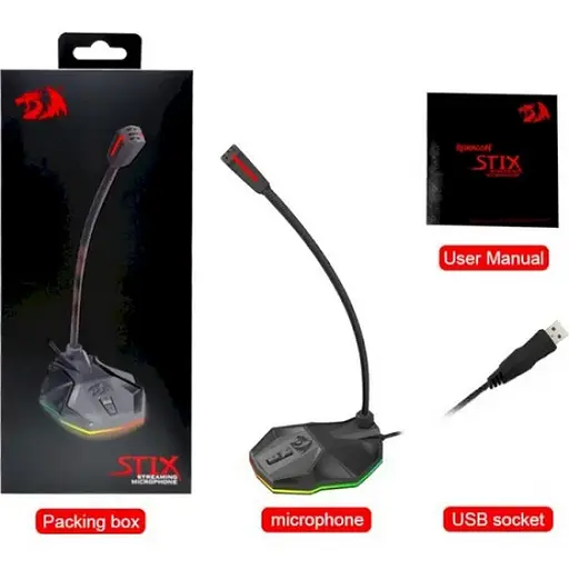 Стримовый микрофон Redragon Stix GM99 RGB с подсветкой USB кабель 1.8м - фото 5