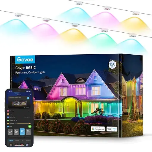 Govee Гірлянда Smart LED H705A Permanent Outdoor Lights, RGBIC, IP67, 30м, кабель прозорий - фото 3