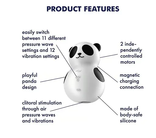 Вакуумний стимулятор клітора із вібрацією Satisfyer Pocket Panda чорно-білий - фото 6