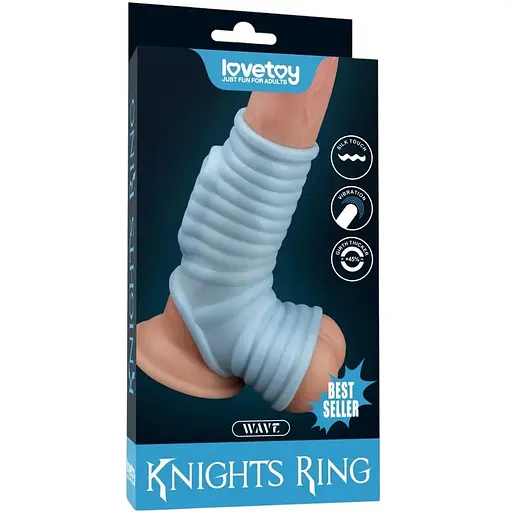Насадка на пенис с вибрацией Lovetoy Knights Ring Vibrating Wave With Scrotum Sleeve 14.4 см голубой