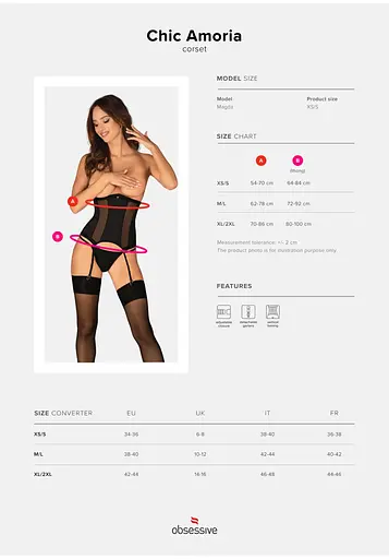 Комплект корсет та стрінги Obsessive Chic Amoria XS/S чорний - фото 7