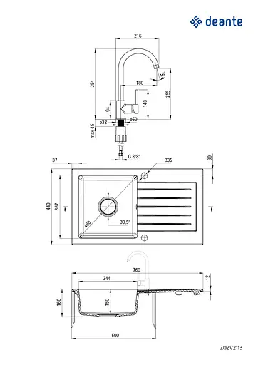 Мойка кухонная Deante Zorba + смеситель BEN_262M ZQZV2113 - фото 3