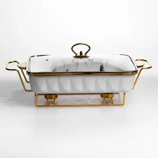 Мармитница фарфоровая Yiwu 2 л прямоугольная на подставке с подогревом 40х22.5х15.5 см мармит на подставке для первых блюд ML-77A-15 - фото 1