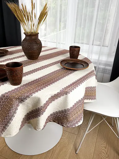 Лляна скатертина різдвяна з українським орнаментом Промінь 2 330х150 см - фото 2