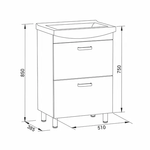 Тумба для підлоги RJ Fortuna-B з умивальником Cersania K11-0163 50 см Білий RJFU015-0150WHSET(RJFU015-0150WH+K11-0163) Білий - фото 2