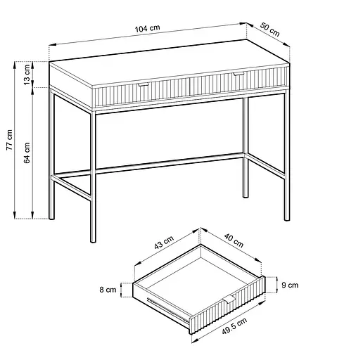 Стіл туалетний Perfect Home Нова / Nova з 2 шухлядами та чорними ніжками T104 Чорний (PFH-091264) - фото 3