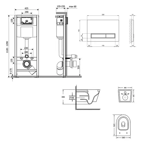 Набір Q-tap Nest 4 в 1 підвісний унітаз Swan Ultra Quiet 520x360x320 + комплект інсталяції QT16335180W48182 - фото 8
