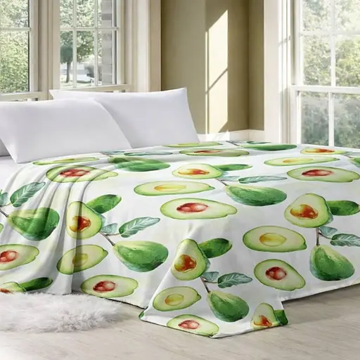 Покрывало Бренд-велюр с оригинальным принтом Матиа плотное в спальню для дома Плед из микрофибры ТЕТ Авокадо 200х230 см - фото 1