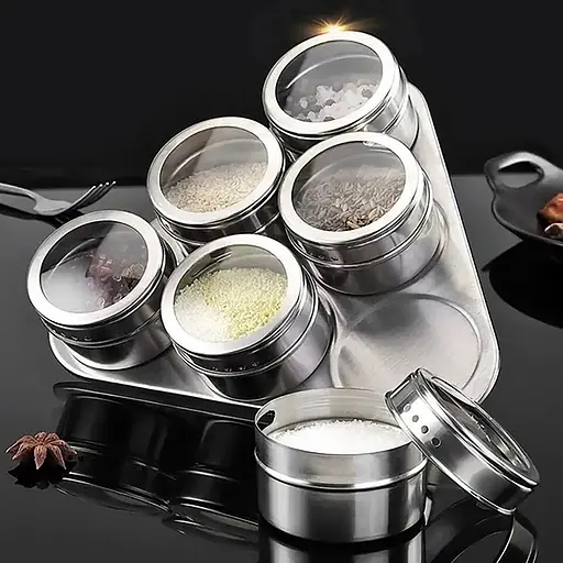 Набор емкостей для специй и приправ с магнитной подставкой, 6 кухонных баночек по 100 мл, Zauberg 87218 - фото 1