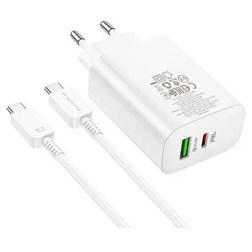 Сетевое зарядное устройство Borofone BN10 PD 65W + QC3.0 (1Type-C/1USB) Белый - фото 3