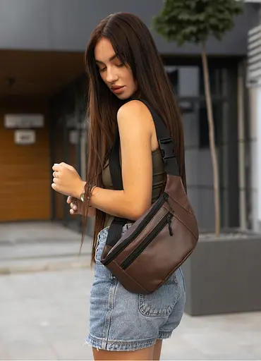 Женская сумка на пояс бананка Sambag Tirso Max шоколадная 38×17×6 см (80341020) - фото 2