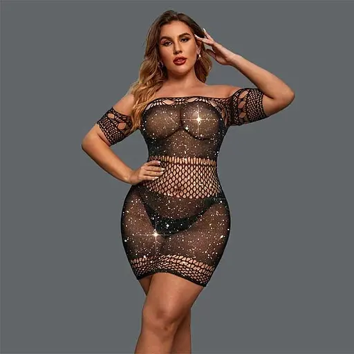 Сексуальна міні-сукня з короткими рукавами і стразами M-L-XL - фото 1