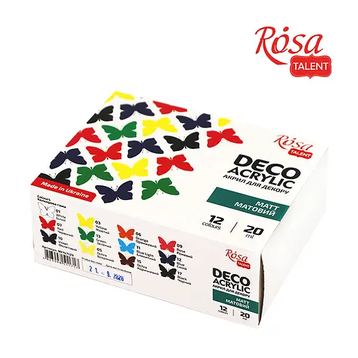 Акриловые краски Rosa для декора матовые 12 цв по 20 мл (4823098511717)