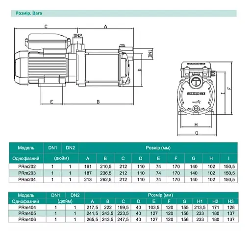 Центробежный насос Shimge PRm 404, 0.9 кВт, Нmax=45 м, Qmax=108л/мин - фото 3