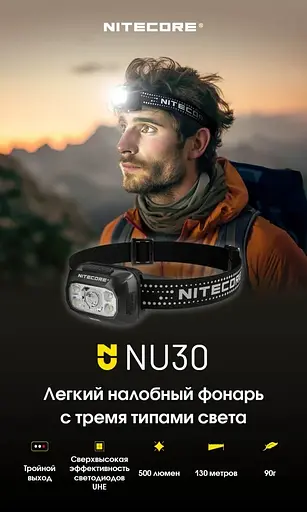 Налобный фонарь Nitecore NU30 500лм 130м USB-C (10 режимов) + красный свет - фото 9