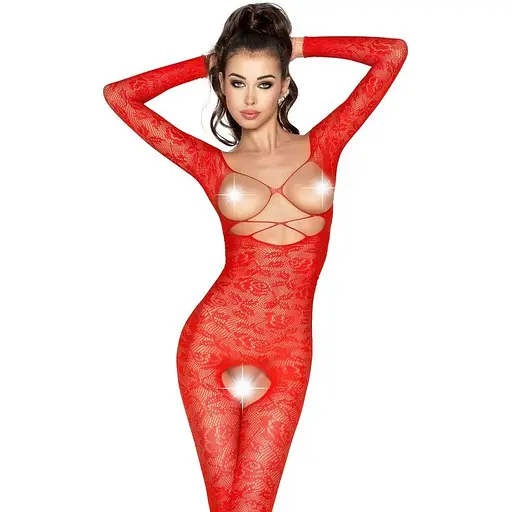 Бодістокінг Passion BS031 комбінезон з відкритими грудьми S/M/L red