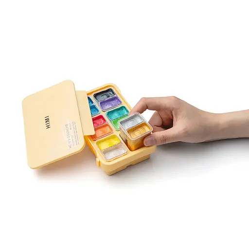 Набор гуашевых красок Twin Cup 12×12мл Металлик желтый пластиковый пенал HIMI - фото 3