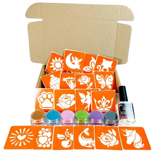 Набор для био-тату "Для девочек #4 - глиттер" Fresh Tattoo set-girls-4-glitter 18 трафаретов - фото 1