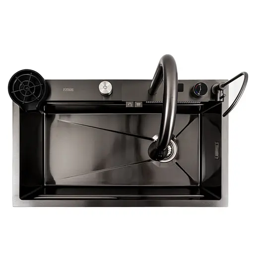 Кухонна мийка 75x45G чорна Platinum Handmade Водоспад, Чорний - фото 3