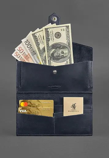 Кожаное портмоне 3.0 синее Crazy Horse - фото 3