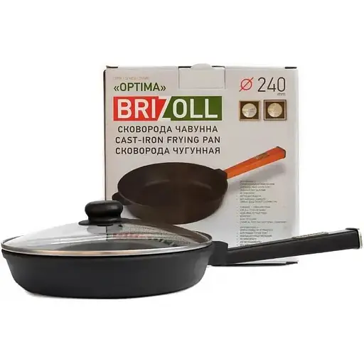 Уцінка. Сковорода Brizoll Optima-Black з кришкою чавунна 24х4 см (O2440-P1-C) - фото 2