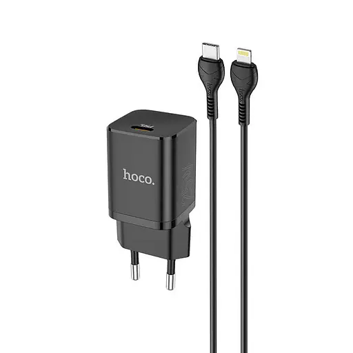 Адаптер сетевой HOCO Type-C to Lightning cable Rigorous charger set N19 черный - фото 2