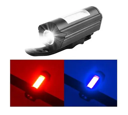 Вело фара 303C велосипедный аккумуляторный фонарь бело красно синяя мигалка - фото 2