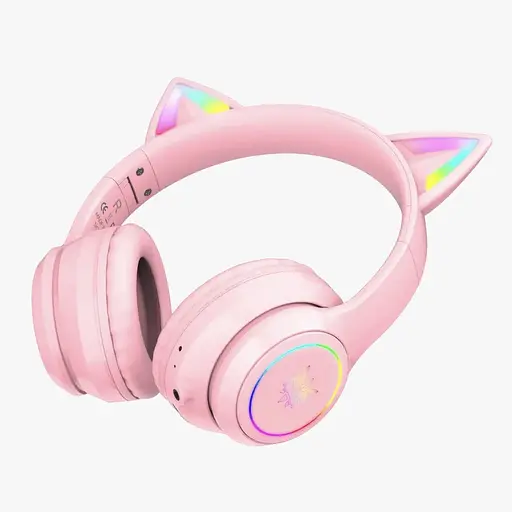 Бездротові ігрові навушники з котячими вушками Onikuma B90 з RGB підсвічуванням Навушники для стрімінгу Рожевий - фото 3