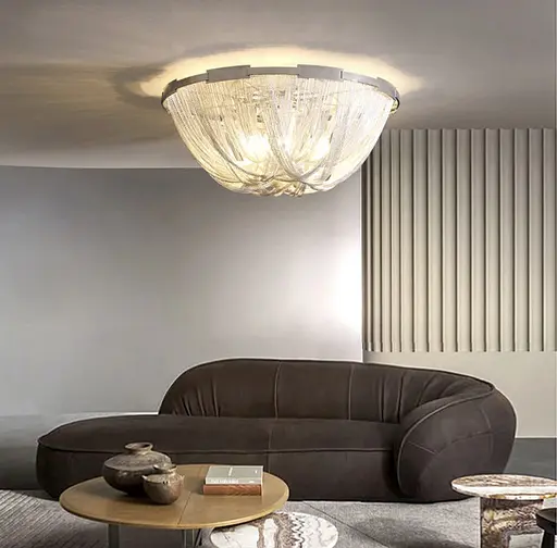 Стельова хромована люстра з переплетеними ланцюжками Line.F Діаметр 40см - фото 1