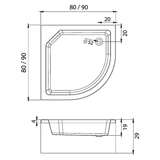 Душовий піддон New Trendy Artus 90x90x29 см напівкруглий глибокий з ніжками B-0364 білий - фото 2